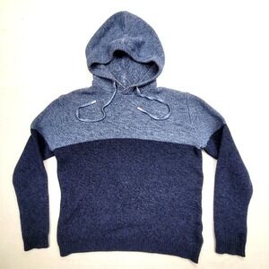 Calvin‎ Klein Hoodie Sweater L Blue Knit Pullover Two-Tone Cotton Blend Casual